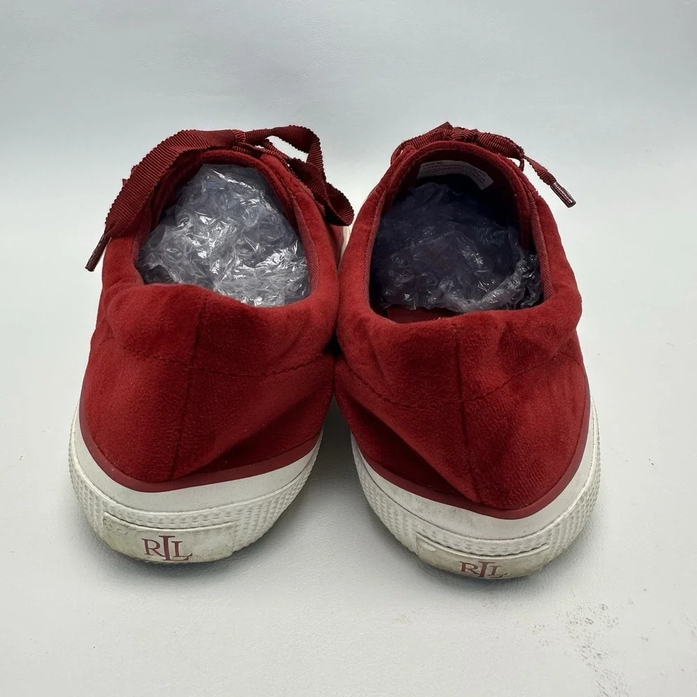 LRL Ralph Lauren JOLIE‎ Red Velvet Sneakers low Top Lace Up Women's Sz 8.5 B